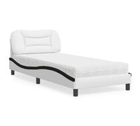 KTHLBRH Estructura de cama familiar de matrimonio con colchón blanco y negro, 90 x 190 cm, piel sintética