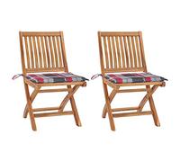 KTHLBRH Juego de 2 Sillas de Jardín Plegables de Madera de Teca Maciza con Cojines, Asiento Curvo y Respaldo para Exteriores, Hogar, Oficina, Bar o Cafetería, Capacidad 110 kg