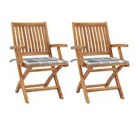 KTHLBRH Juego de 2 Sillas Plegables de Jardín de Teca Maciza, Asiento Curvo con Cojín y Respaldo, Sillas Exteriores Duraderas para Terraza, Patio, Bar o Cafetería, Capacidad 110 kg