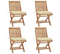 KTHLBRH Juego de 2 Sillas Plegables de Jardín de Teca Maciza con Cojines, Sillas Exteriores Resistentes a la Intemperie para Terraza, Comedor o Cafetería, Fácil Limpieza