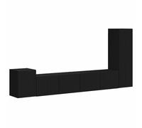 KTHLBRH Juego de 3 muebles para TV, color negro, de madera | Taquillas de pared, fijaciones perforadas, estantes y puertas, espacio libre de suelos, estilo moderno