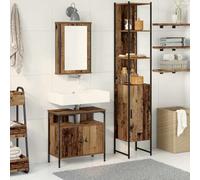 KTHLBRH Juego de Almacenamiento para Baño con Espejo y Estantes - Mueble de Madera y Acero con Acabado Texturizado, Puertas con Bisagras y Patas de Poste Negras para Organización del