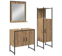 KTHLBRH Juego de muebles de baño 3 piezas marrón 33 x 33 x 102,5 cm | Madera de ingeniería, montaje en pared, puertas de alambre, manijas de barra, diseño minimalista, ahorra espacio
