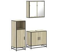 KTHLBRH Juego de muebles de baño de 3 piezas de roble Sonoma de madera | Incluye fijaciones de pared, tornillos y tacos no incluidos, tres módulos a juego, superficie lisa, compartimentos de