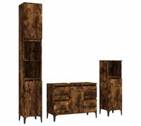 KTHLBRH Juego de muebles de baño de 3 piezas, roble ahumado de madera | Madera contrachapada, metal, patas de metal, superficie lisa, fácil de limpiar, incluye fijaciones de pared