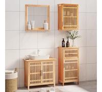 KTHLBRH Juego de Muebles de Baño de Madera de Nogal Macizo con Espejo y Amplio Almacenamiento - Armario con Diseño de Celosía para Ventilación Óptima y Organización