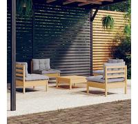 KTHLBRH Juego de muebles de jardín para exteriores, balcón, mesa y sillas de 5 piezas, con cojines grises de pino