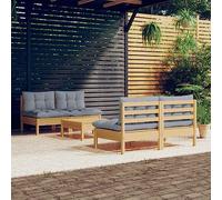 KTHLBRH Juego de muebles de jardín para exteriores, balcón, mesa y sillas de 5 piezas, con cojines grises de pino