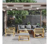 KTHLBRH Juego de muebles de jardín para exteriores, balcón, mesa y sillas de 8 piezas, con cojines de madera maciza de acacia