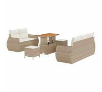 KTHLBRH Juego de sofá de jardín 8 piezas beige poliratán y madera acacia | Sillones modulares, reposabrazos de pista, altura ajustable, patas de acero, uso al aire libre