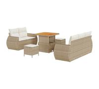 KTHLBRH Juego de sofá de jardín 8 piezas beige poliratán y madera de acacia | 8 unidades, polirratán beige, madera maciza de acacia, patas de acero, diseño modular, reposabrazos de pista