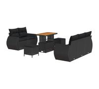 KTHLBRH Juego de sofá de jardín 8 piezas negro poliratán | Ratán sintético, madera maciza de acacia, patas de acero, diseño modular, reposabrazos de pista, uso exterior, jardín