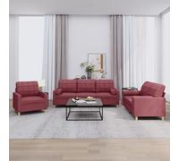 KTHLBRH Juego de sofás con Cojines 3 Piezas Tela Rojo Tinto Sofá Moderno y Cómodo para Sala de Estar con Estructura Robusta
