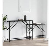 KTHLBRH Mesas Consolas apilables 2 Unidades Madera de ingeniería Negro Mesas Consola Apilables de Madera para Entrada y Salón, Estructura Metálica