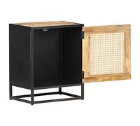 KTHLBRH Mesita de noche para dormitorio, mesa auxiliar, sofá, mesita de noche, 40 x 30 x 50 cm, madera de mango rugosa y trenzado vienés para salón, dormitorio, estudio