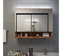 KTHLBRH Mueble de Baño con Espejo LED Incorporado, Gabinete de Pared con 2 Puertas y 3 Estantes, Almacenamiento Amplio para Jabones y Champú, MDF con Superficie de Melamina, Fácil