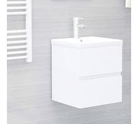 KTHLBRH Mueble de Baño con Lavabo de Cerámica y Grifo Monomando, Armario Fregadero 1 Cajón para Almacenamiento, Diseño Moderno con Superficie Acristalada y Rebosadero, Fácil Limpieza