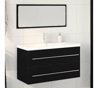 KTHLBRH Mueble de Baño con Lavabo Integrado Diseño Rústico y Montado en Pared para Espacios Pequeños y Grandes con Cajones de Madera y Cerámica Blanca