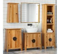 KTHLBRH Mueble de Baño de Pino Macizo con 3 Estantes, Armario de Pared para Almacenamiento de Toallas y Artículos de Aseo, Acabado Natural con Asas Metálicas, Fácil Instalación