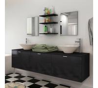 KTHLBRH Mueble de Lavabo de Pared con 2 Espejos, 3 Estantes, 2 Lavabos Cerámicos y Grifos Monomando - Set Completo para Baño, Almacenamiento Práctico y Montaje Fácil