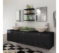 KTHLBRH Mueble de Lavabo de Pared con 2 Espejos 3 Estantes 2 Lavabos y Grifos Mueble de Baño con 3 Puertas Abatibles Amplio Espacio de Almacenamiento para Artículos