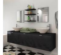 KTHLBRH Mueble de Lavabo de Pared con 2 Espejos, 3 Estantes y 2 Lavabos de Cerámica - Mueble de Baño con 3 Puertas Abatibles y Estantes Organizadores, Fácil Montaje, Robusto