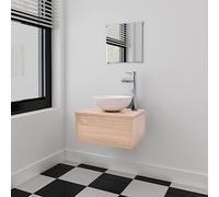 KTHLBRH Mueble de Lavabo de Pared con Espejo Lavabo y Grifo Mezclador para Baño Moderno Mueble de Baño Compacto Minimalista de Madera Contrachapada y Cerámica