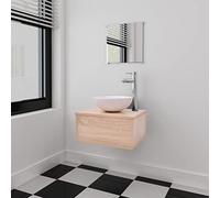 KTHLBRH Mueble Lavabo de Pared con Espejo Lavabo y Grifo Mezclador - Conjunto Baño Compacto Minimalista Mueble Tocador Madera Contrachapada y Cerámica Resistente para Baño Moderno