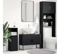 KTHLBRH Mueble Lavabo Minimalista con Marco Negro y Patas de Acero, Almacenamiento Moderno para Baño con Estantes y Puertas de Apertura Suave, Mueble de Pared para Espacios Pequeños