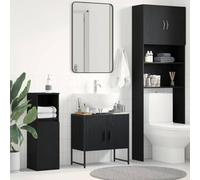 KTHLBRH Mueble Lavabo Minimalista Rectangular con Marco Negro y Patas de Acero | Mueble de Baño Montado en Pared con Estantes y Puertas de Apertura Suave | Almacenamiento Moderno