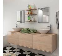 KTHLBRH Mueble Lavabo Pared con 2 Espejos 3 Estantes 2 Lavabos Cerámicos y Grifos Cromados para Baño - Mueble Almacenamiento 3 Puertas Abatibles y Estantes