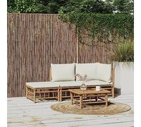 KTHLBRH Muebles de exterior para jardín, salón de exterior, 3 piezas, set de salón de jardín con cojín, color crema de bambú