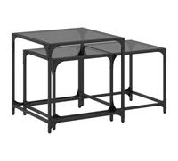 KTHLBRH Pequeña mesa de jardín, mesa auxiliar, sofá, salón, mesa auxiliar pequeña, 2 unidades, con placa de cristal, acero negro, para jardín, salón, cocina, dormitorio