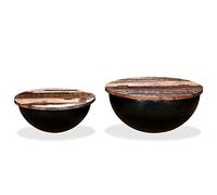 KTHLBRH Side Table Mesa de salón, balcón, mesa de jardín, pequeña - Juego de 2 mesas de centro de madera vieja maciza, color negro, forma de cuenco para salón, dormitorio, balcón, cocina