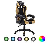 KTHLBRH Silla Gaming con Luces LED RGB Cuero Sintético Dorado y Negro, Silla de Oficina Ajustable con Mecanismo de Elevación a Gas, Respaldo Reclinable 360 Grados, 5 Ruedas, Control