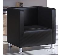 KTHLBRH Sillón de Cuero sintético Negro Sillón Clásico Tapizado Cuero Artificial con Patas de Metal para Hogar y Cafetería