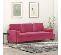 KTHLBRH Sofá de 3 plazas con Cojines Terciopelo Rojo Tinto Sofá de 2 Plazas Moderno con Cojines Extraíbles y Estructura Metálica Estable 180 cm