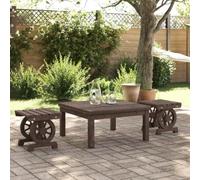 KTHLBRH Taburete de Jardín de Madera Maciza de Abeto, Otomana Exterior con Diseño Rueda de Carro, Silla para Terraza y Patio, Resistente a la Humedad, Capacidad 110 kg, Mesa Auxiliar