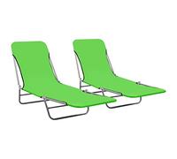 KTHLBRH Tumbonas plegables para exteriores, silla de ocio para todo tipo de climas, adecuada para patio, jardín, playa, piscina, balcón, 2 unidades, acero y tela verde