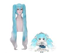 Ktip Up Vocaloid Hatsune Snow Miku Peluca de Cosplay Gradient Blue 120Cm Pelucas de pelo sintético ondulado largo con colas de caballo de chip Pl-823