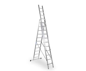 KTL Escalera Industrial de Aluminio Triple Tijera un Acceso con Tramo Extensible 11 x 3 peldaños Serie Robust