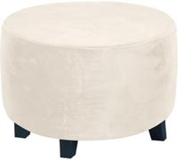 KTLCNDF Funda For Otomana Redonda - Tejido Elástico De Terciopelo Suave, Compatible con Reposapiés De 76 A 104 Cm, Protector Lavable De Fácil Cuidado(Beige,M)