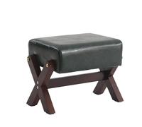 KTREZ Silla rectangular moderna de piel sintética, 32 x 26 x 27 cm, patas de madera maciza en forma de X y almohadillas antideslizantes, cojín de espuma de alta densidad, diseño de esquinas
