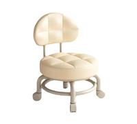 Ktrezs Cojón Redondo Grueso Taburete bajo enrollamiento, Silla de Taburete de Rueda móvil, Taburete ergonómico de polea sin Brazo para la Costura de la Costura del baño Beige