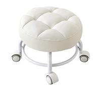 Ktrezs Mini Taburete De Scoot De Rodadura Giratoria, Taburete Enrollable Corto con Ruedas De Servicio Pesado para Garaje, Jardinería, Hogar, Fiesta Diaria, Salón De Uñas, S White
