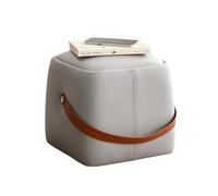 Ktrezs Pequeña Otomana De Pisos con Mango, Reposapiés De Cuero Falso con Asiento Acolchado De Esponja, Taburete con Pies Antideslizantes, Reposapiés Portátil para Sala De E Grey
