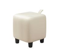Ktrezs Pequeño enrollador de pies sólidos Taburete de Madera sólida topeador de Cuero PU fíotro de Asiento de un Solo Asiento de Maquillaje Cambia de Calzado Beige-26cm