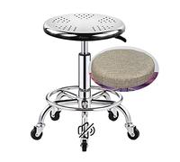 Ktrezs Silla De Heces De Rodillos Redondos De Acero Inoxidable con Cubierta De Asiento Suave, Carga De 440 IBS, Altura Ajustable Giratoria Trabajo De SPA Taburete De Salón A