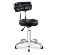 Ktrezs Silla de Taburete de SPA de salón Giratorio con Soporte Posterior Taburete de Rodadura hidráulica ergonómica ergonómica con Respaldo para el Tatuaje de barbero de ba Black