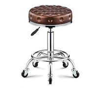 Ktrezs Taburaces de mostrador de Apoyo Ajustable Hidráulico Taburete Giratorio PU Tabres de Cuero para Masaje y salón SPA Facial SPA Medical Tattoo Silla Cushion & Wheels Brown